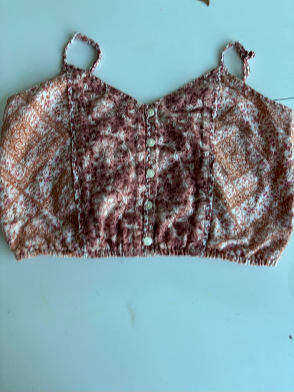 American Eagle Floral Button-Front Crop Cami Top in Dusty Rose